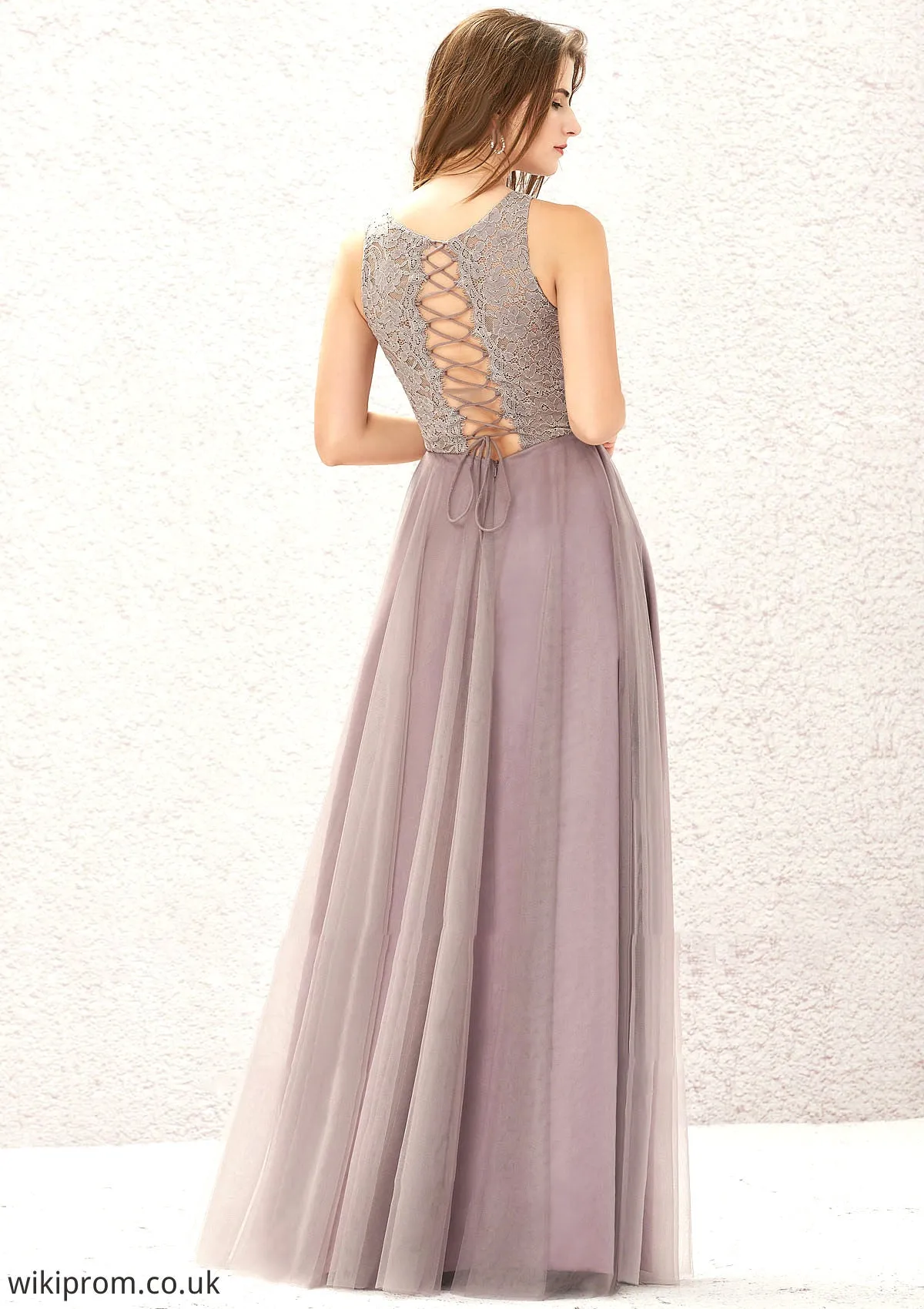 A-line Scoop Neck Sleeveless Lace Tulle Long/Floor-Length Bridesmaid Dresses Sienna SWKP0025631