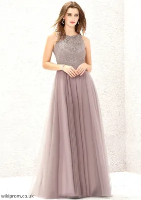 A-line Scoop Neck Sleeveless Lace Tulle Long/Floor-Length Bridesmaid Dresses Sienna SWKP0025631