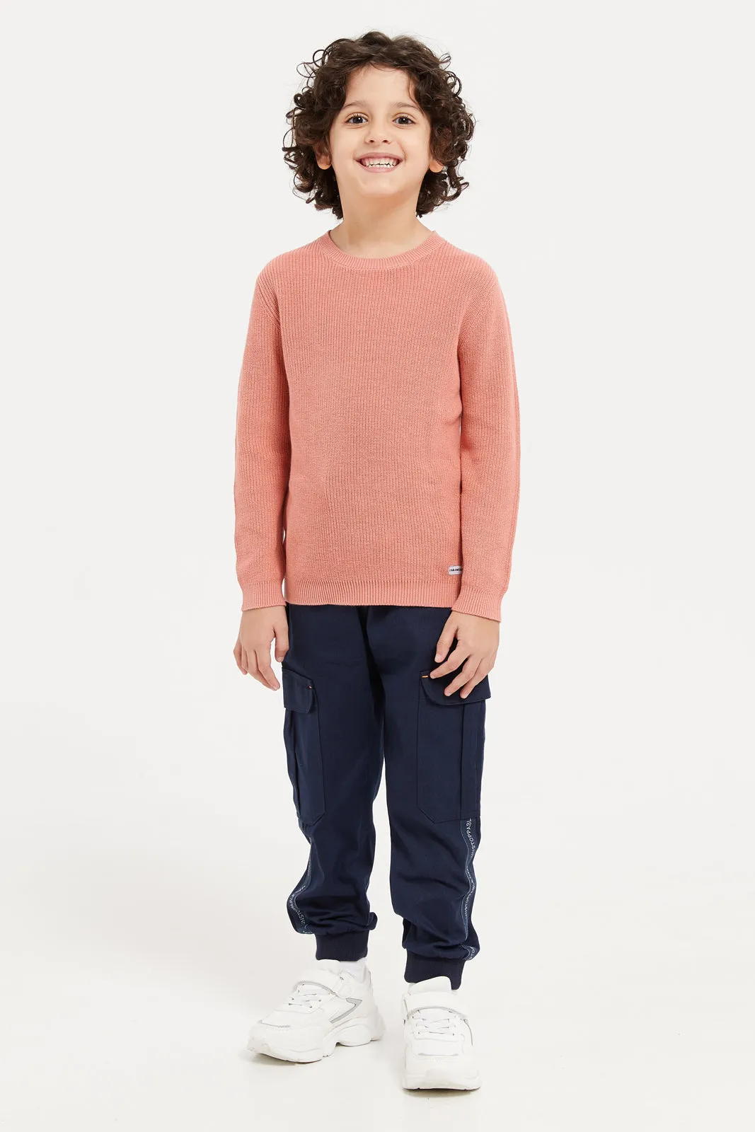 Boys Navy Cargo Pocket Neon Trims Jogger