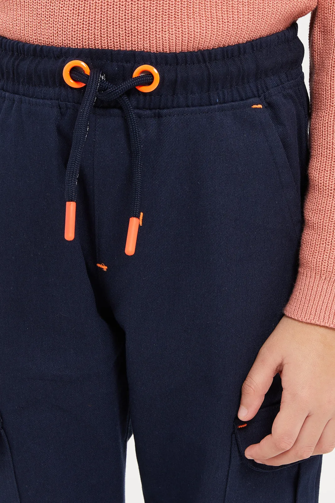 Boys Navy Cargo Pocket Neon Trims Jogger