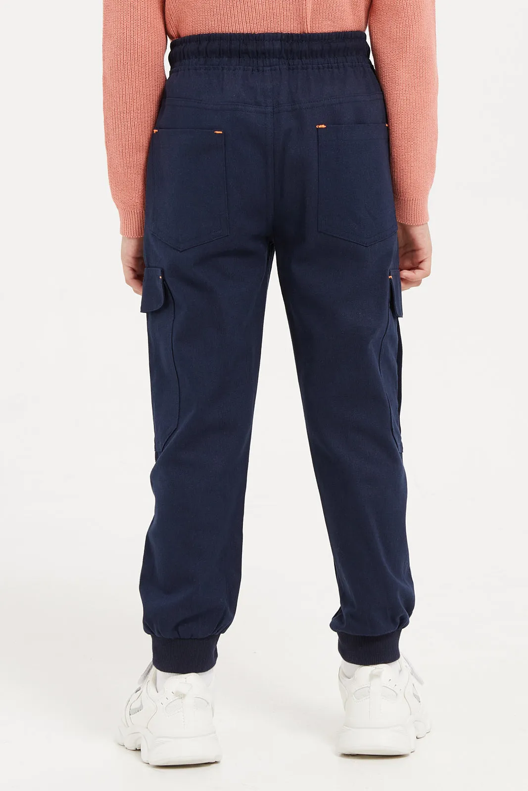 Boys Navy Cargo Pocket Neon Trims Jogger