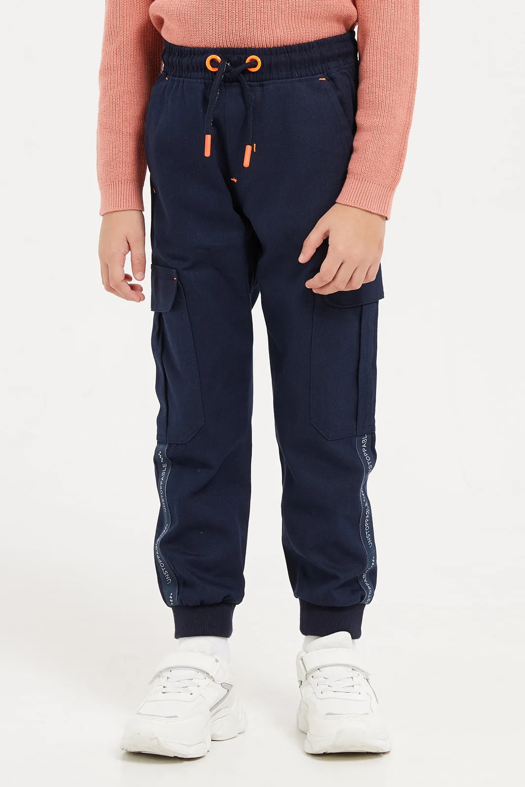 Boys Navy Cargo Pocket Neon Trims Jogger
