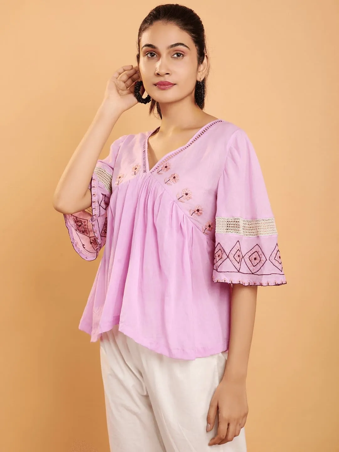 Lavender Peplum Boho Chikankari Co-Ord Set