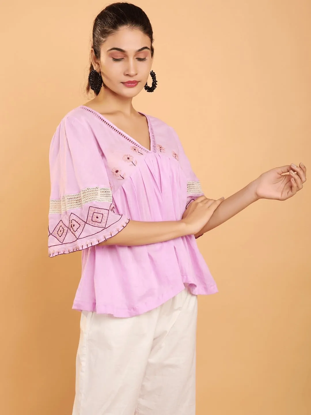 Lavender Peplum Boho Chikankari Co-Ord Set