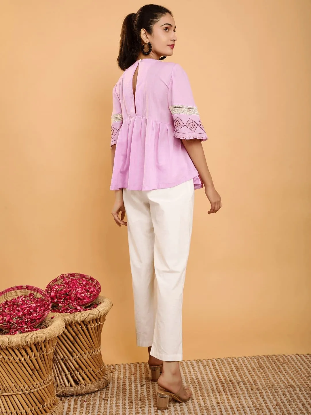 Lavender Peplum Boho Chikankari Co-Ord Set