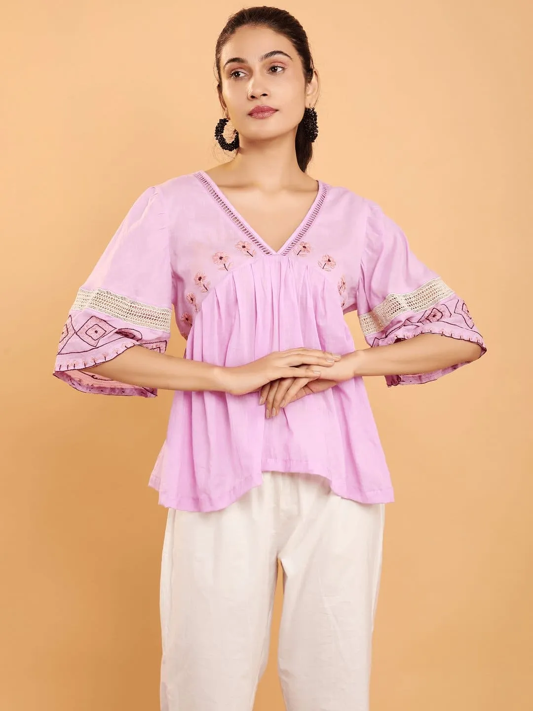 Lavender Peplum Boho Chikankari Co-Ord Set