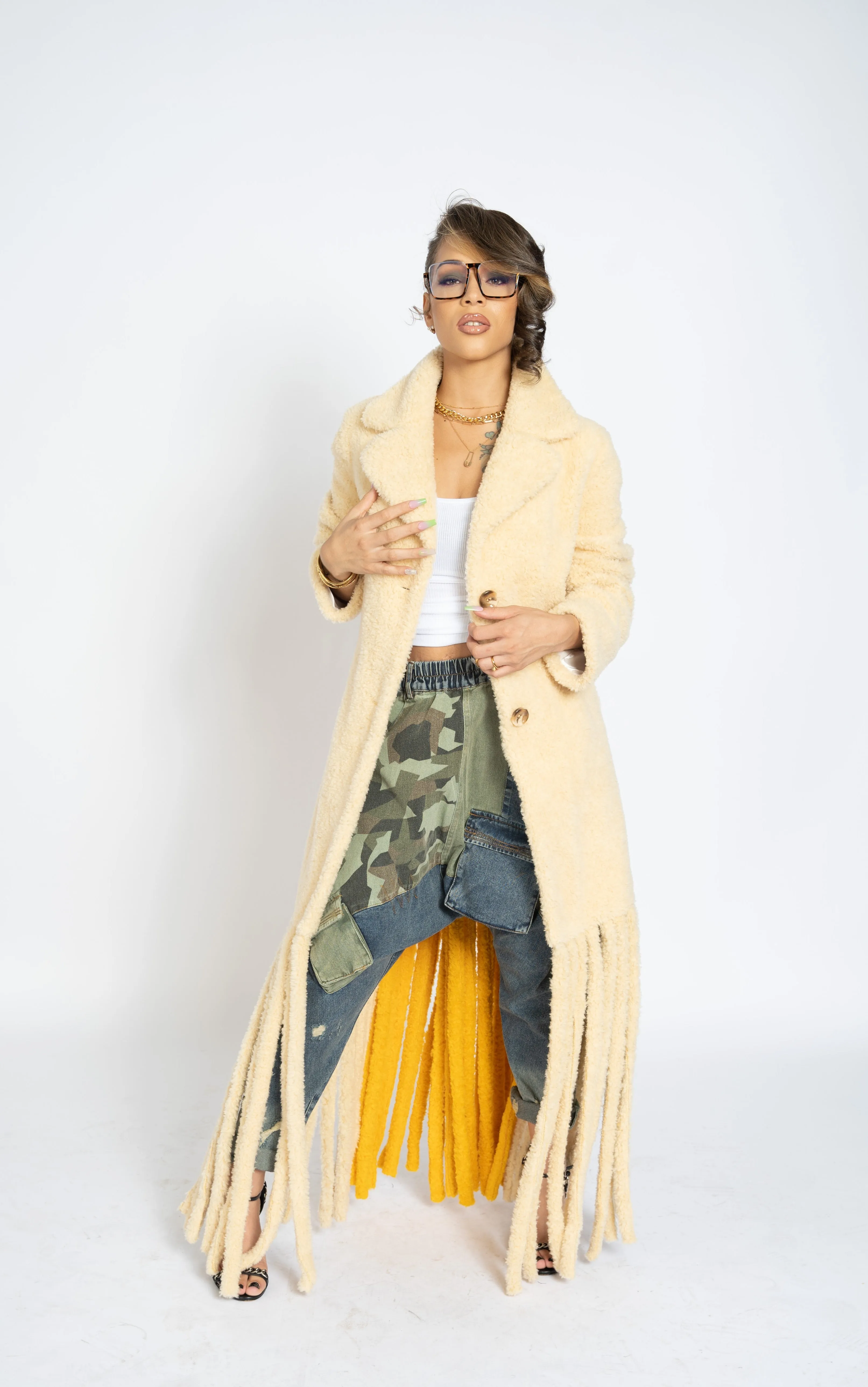 Long Sheep Fur Fringe Coat