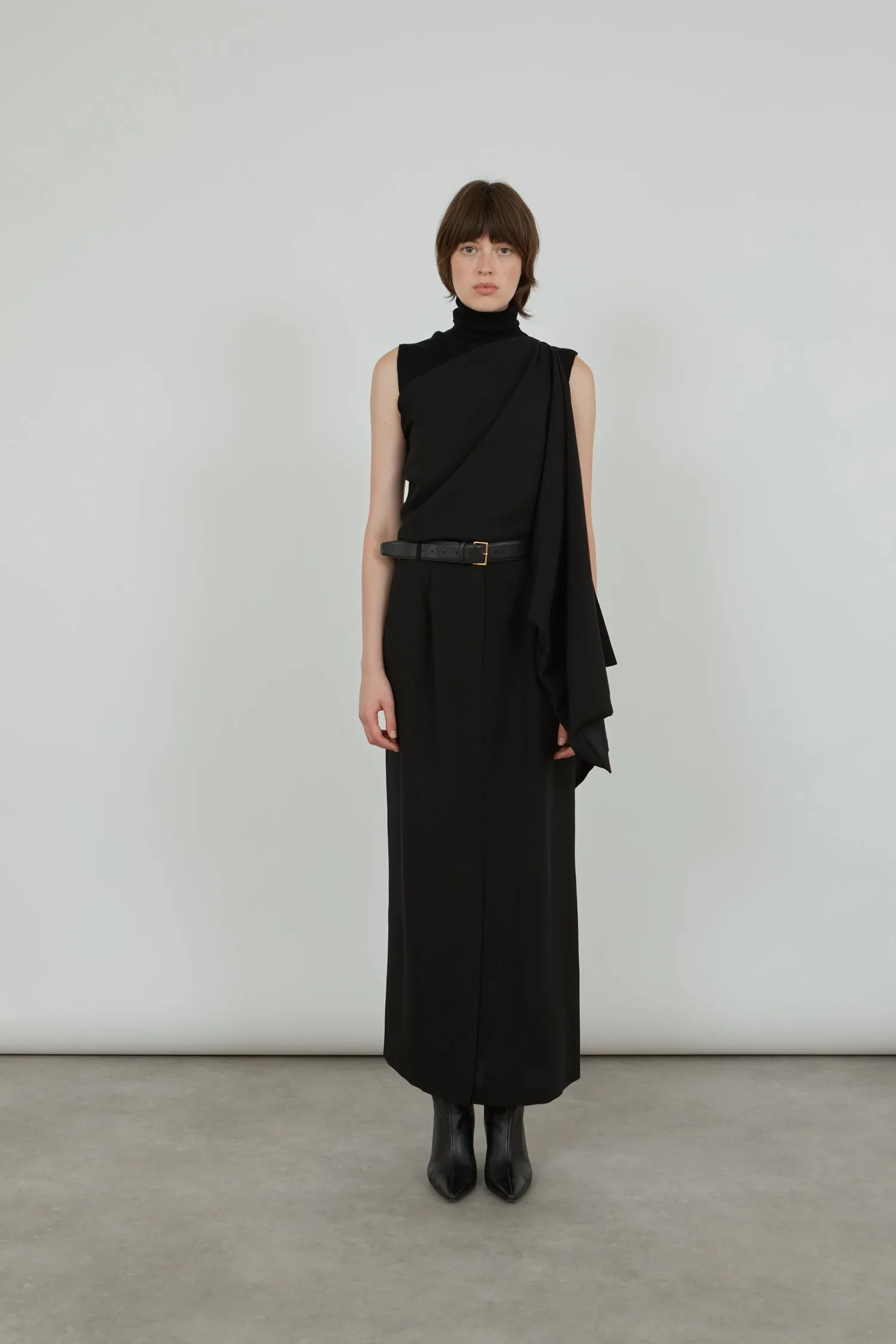 Macha double scarf | Black - Crepe-satin silk