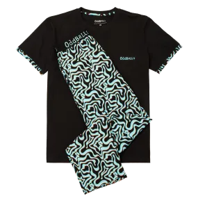 Mens Long Pyjamas - Neon Lava - Trousers & T-Shirt