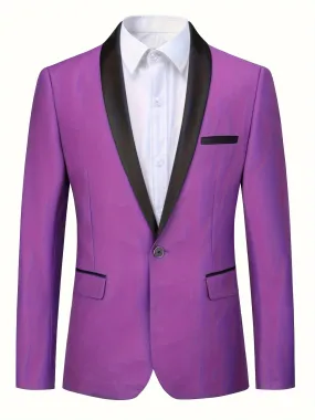 Purple Blazer For Men | OneButton Casual Suit Coat With Flap Pockets