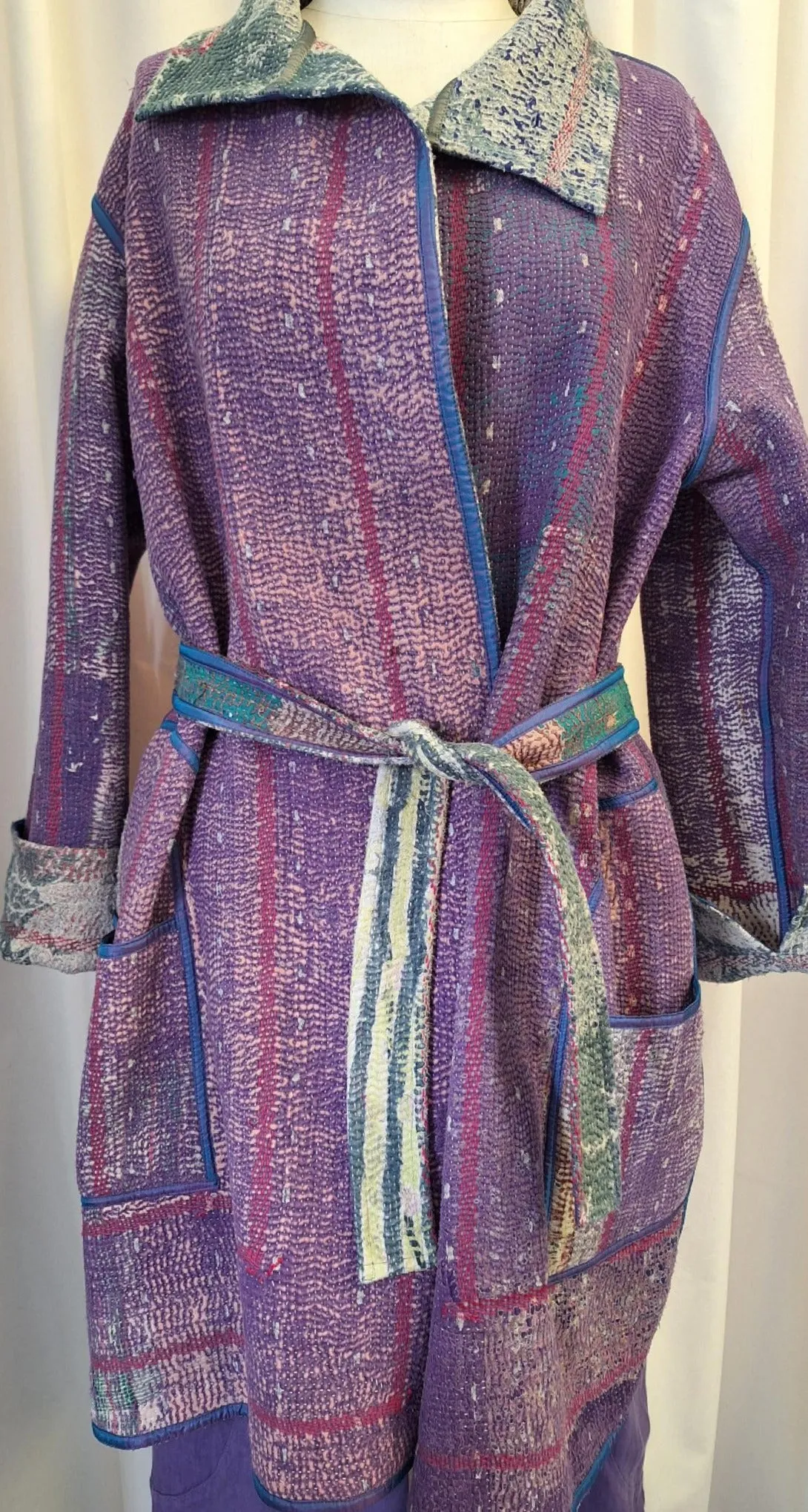 Reversible Vintage Kantha Coat Lavender - I
