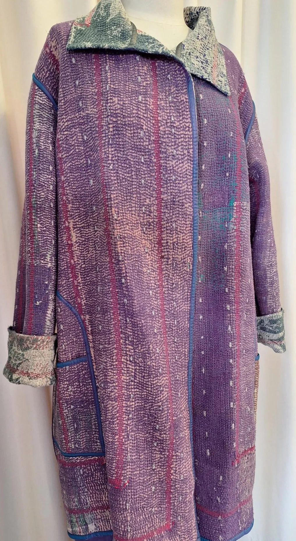 Reversible Vintage Kantha Coat Lavender - I
