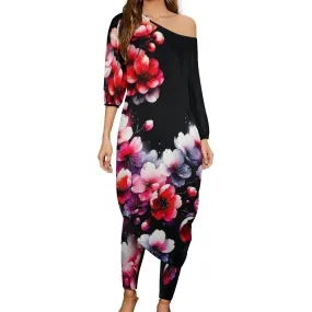 Sakura Blossoms Off Shoulder Two-piece Set Diagonal Set