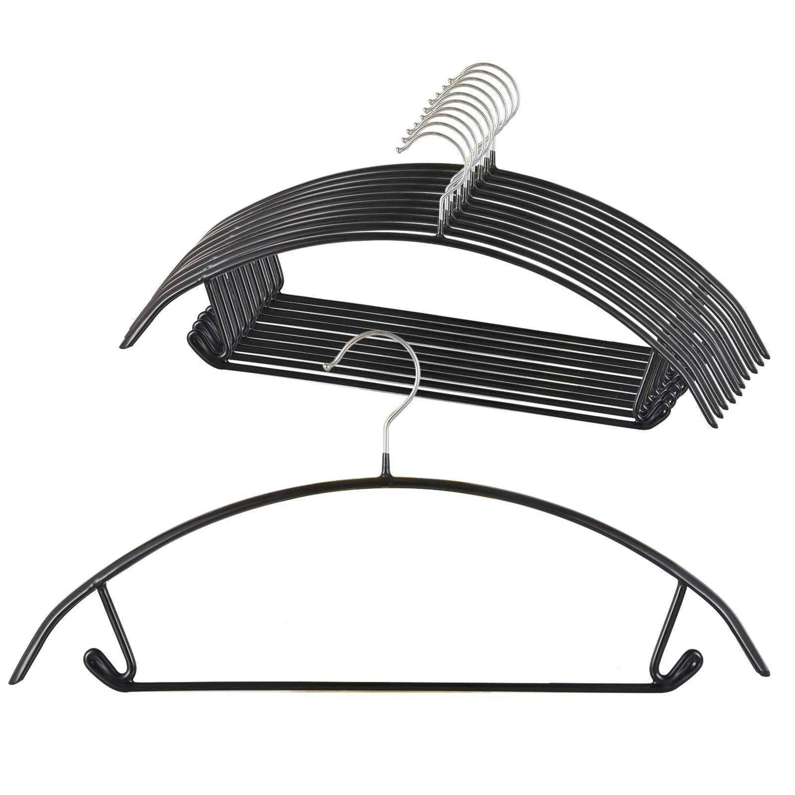 Voilamart Bump Free Clothes Hangers 30 Pack, Non Slip Dry Wet Hangers, No Shoulder Bump Suit Hangers with Bar Hooks for Men Women Dress Coat Pant Closet Organizer-Steel