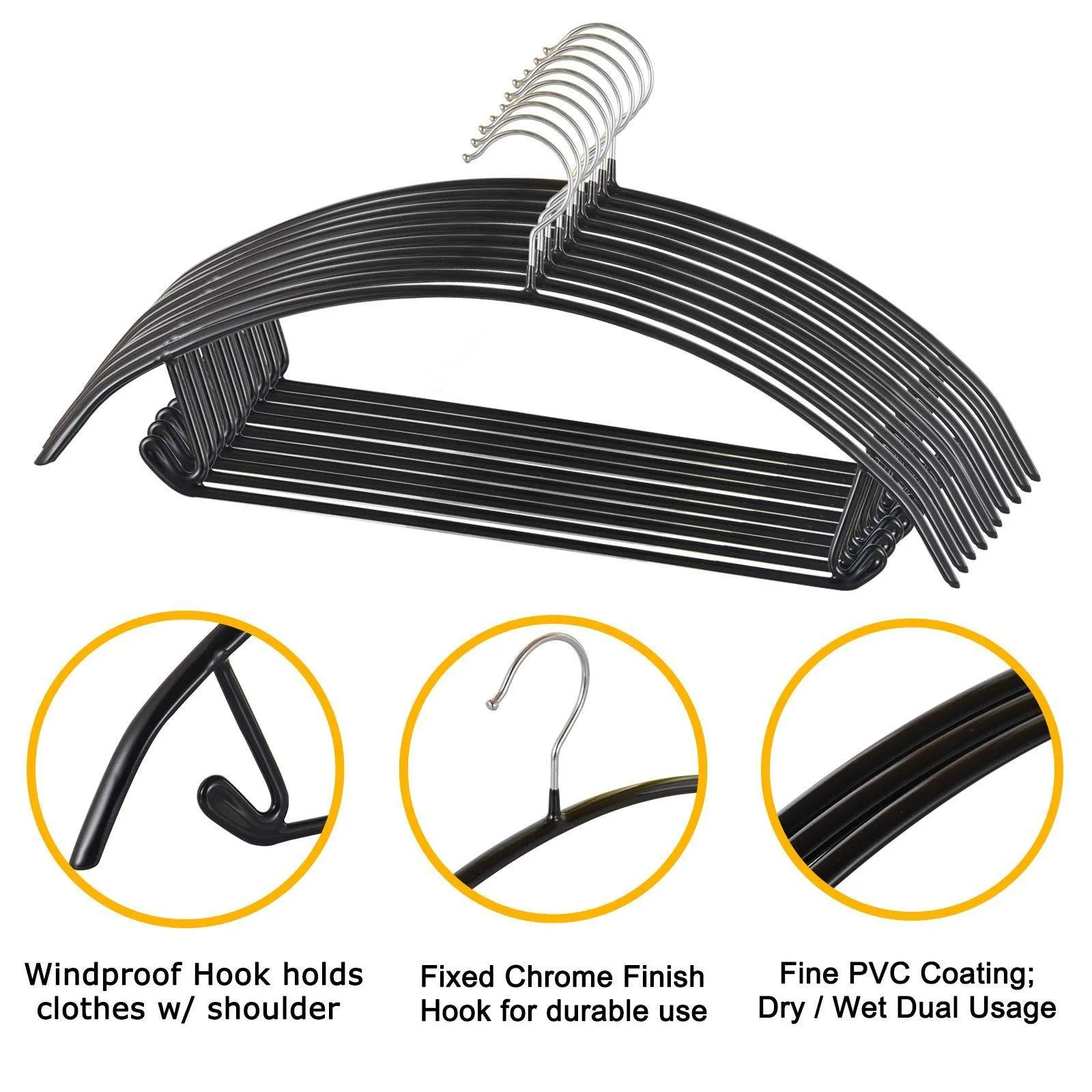 Voilamart Bump Free Clothes Hangers 30 Pack, Non Slip Dry Wet Hangers, No Shoulder Bump Suit Hangers with Bar Hooks for Men Women Dress Coat Pant Closet Organizer-Steel