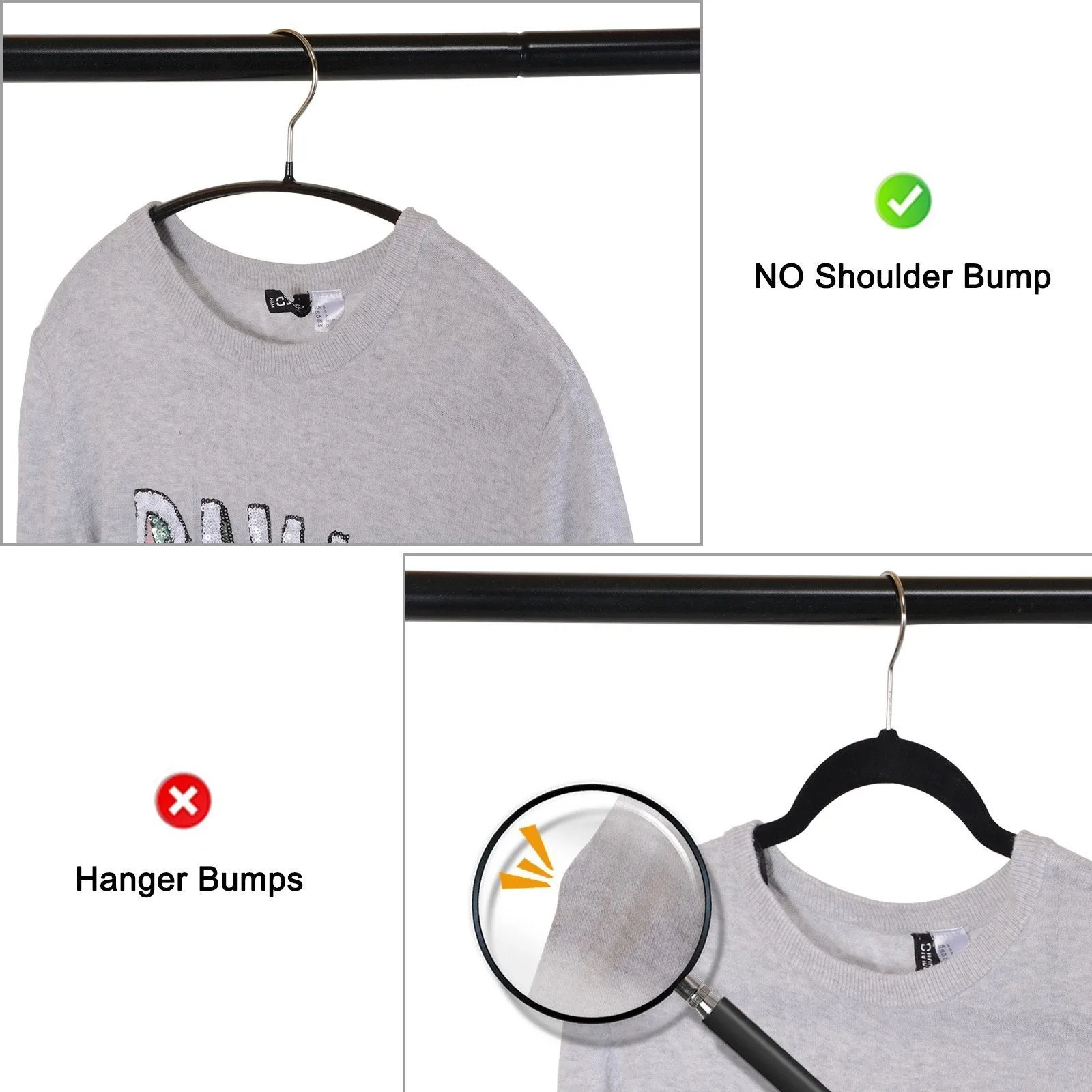 Voilamart Bump Free Clothes Hangers 30 Pack, Non Slip Dry Wet Hangers, No Shoulder Bump Suit Hangers with Bar Hooks for Men Women Dress Coat Pant Closet Organizer-Steel