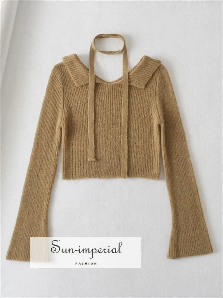 Women Off The Shoulder Knit  Cropped Jumper With Overlay Detail And Skinny Matching Scarf