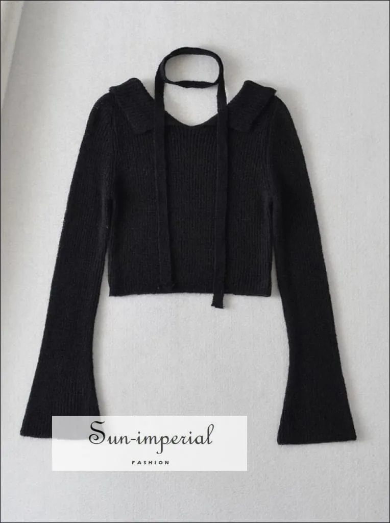 Women Off The Shoulder Knit  Cropped Jumper With Overlay Detail And Skinny Matching Scarf