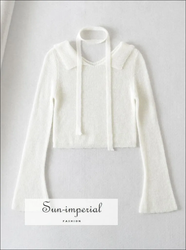 Women Off The Shoulder Knit  Cropped Jumper With Overlay Detail And Skinny Matching Scarf
