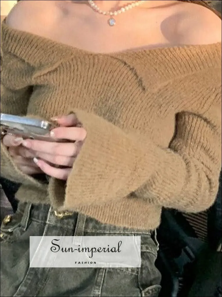 Women Off The Shoulder Knit  Cropped Jumper With Overlay Detail And Skinny Matching Scarf