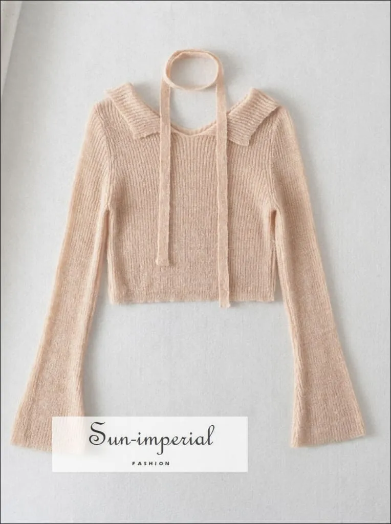 Women Off The Shoulder Knit  Cropped Jumper With Overlay Detail And Skinny Matching Scarf