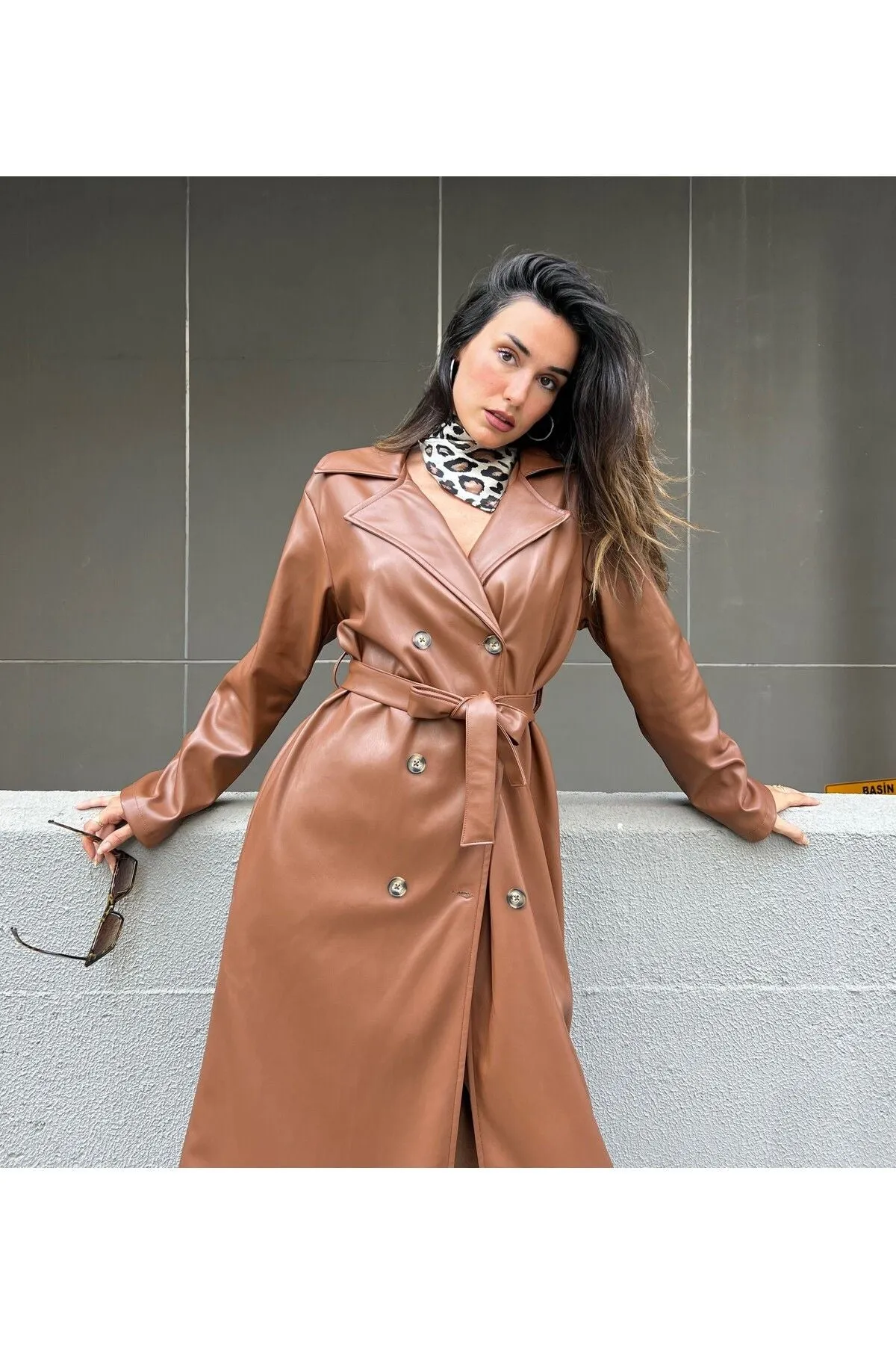 Women's Brown Double-Breasted Trench Coat