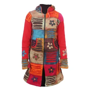 Women's Rainbow Floral and Razor Cut Patchwork Long Coat