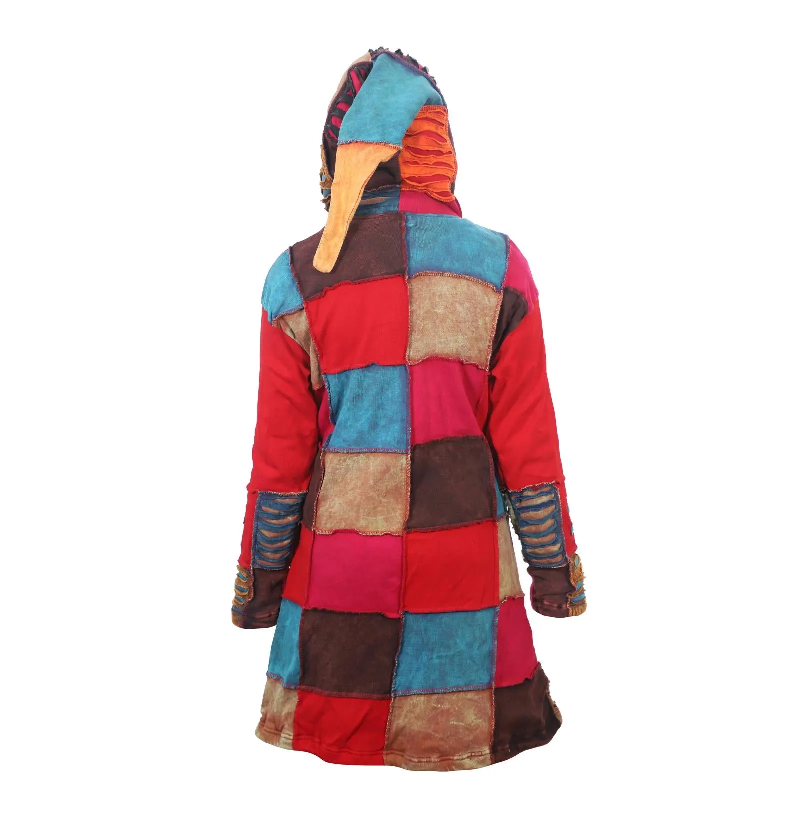 Women's Rainbow Floral and Razor Cut Patchwork Long Coat